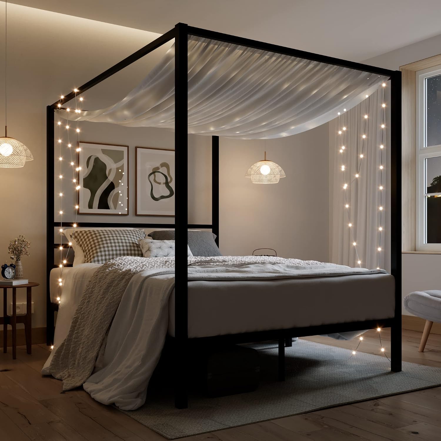 クイーンサイズメタルキャノピーベッドフレーム、頑丈なプラット - Canopy Bed Frame Metal Queen のレビューと価格