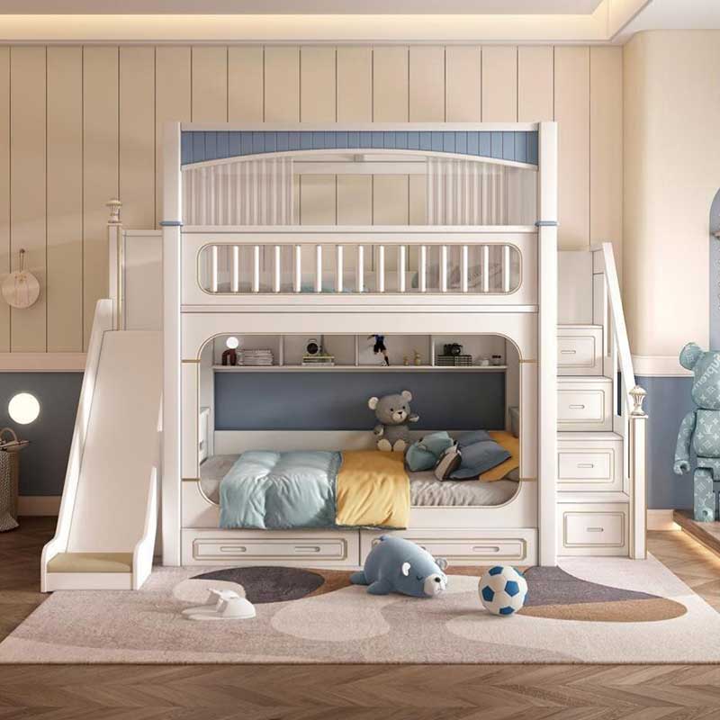 モダンハウス ホワイト 男の子 女の子 子供部屋家具セット  - Bunk Bed With Stairs And Slide のレビューと価格