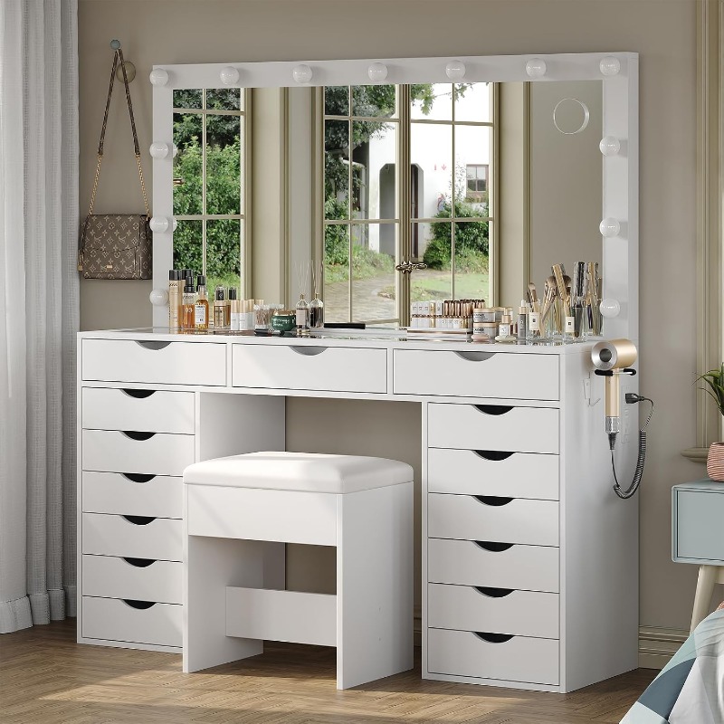 ヤノサク バニティデスク（鏡とライト付き）、メイクアップテー - Dressing Table Vanity With Lighted Mirror のレビューと価格