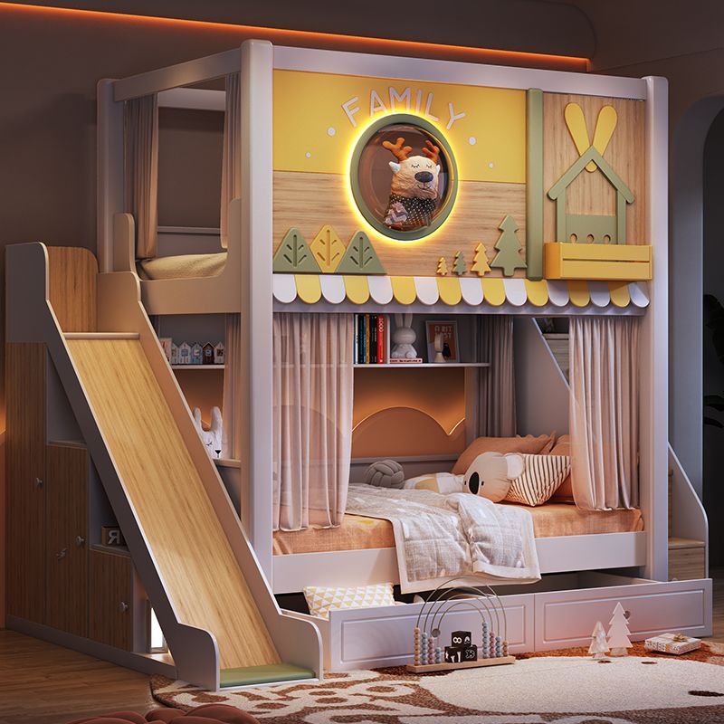 モダンな森のテーマの子供用二段ベッド、スライド式収納階段、引 - Bunk Bed With Stairs And Slide のレビューと価格