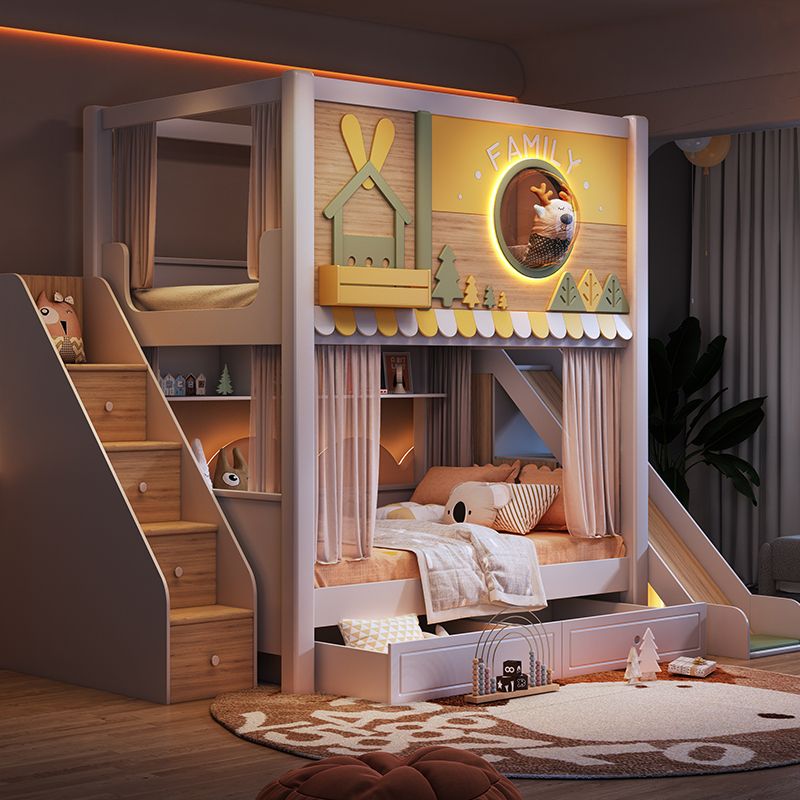 モダンな森のテーマの子供用二段ベッド、スライド式収納階段、引 - Bunk Bed With Stairs And Slide のレビューと価格
