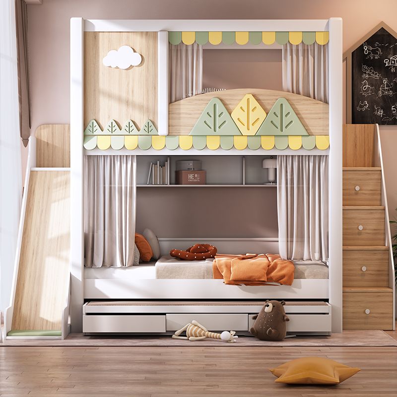 モダンな自然テーマの子供用二段ベッド、スライドと収納階段、引 - Bunk Bed With Stairs And Slide のレビューと価格