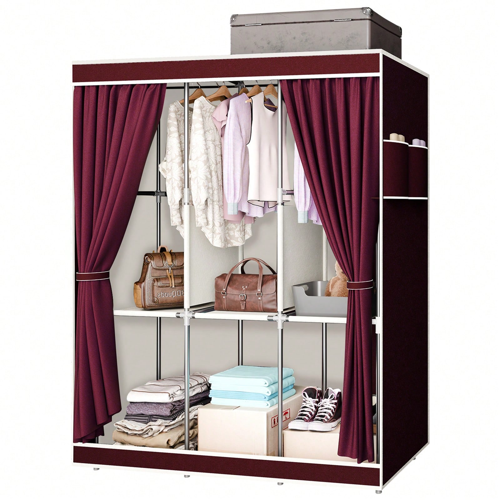65インチのポータブルワードローブクローゼット、棚と吊り下げ - Wardrobe Closet Portable Fabric Cover のレビューと価格